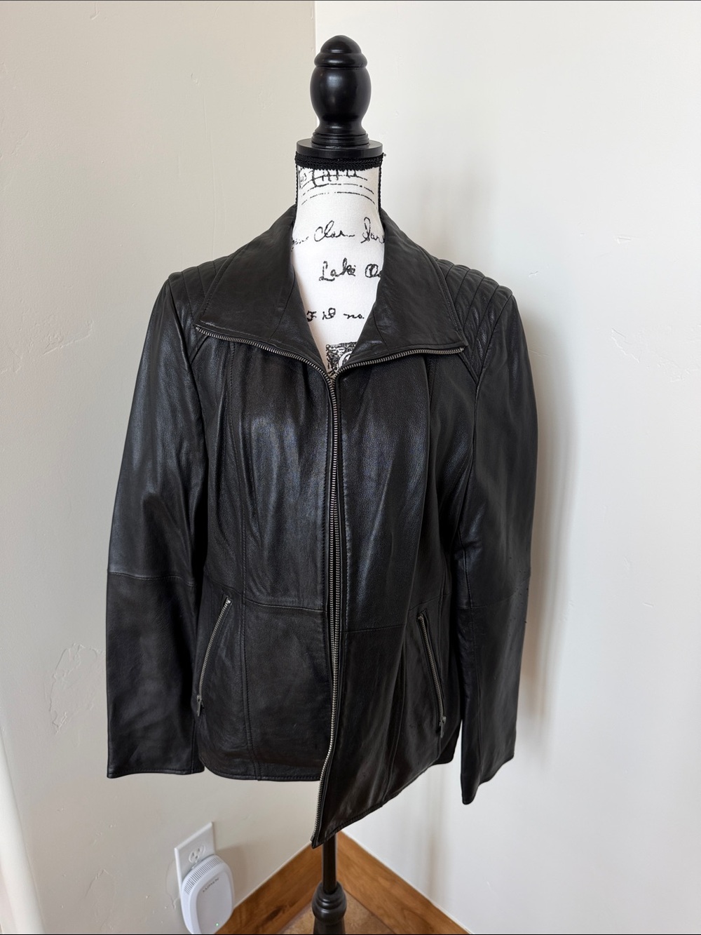 Andrew Marc Black Leather Zip-Up Moto Jacket